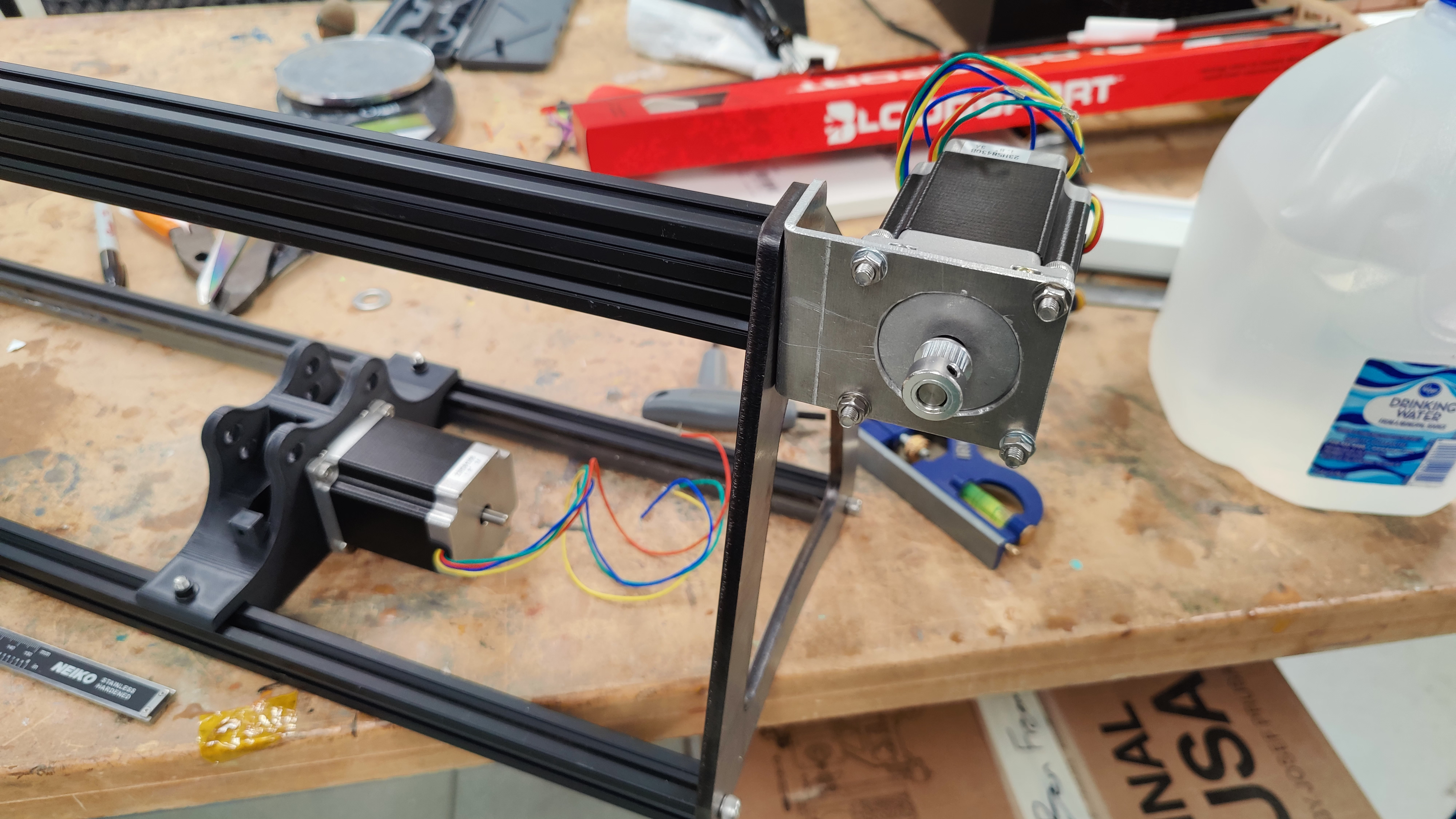 Initial CNC machine frame assembly with aluminum extrusion